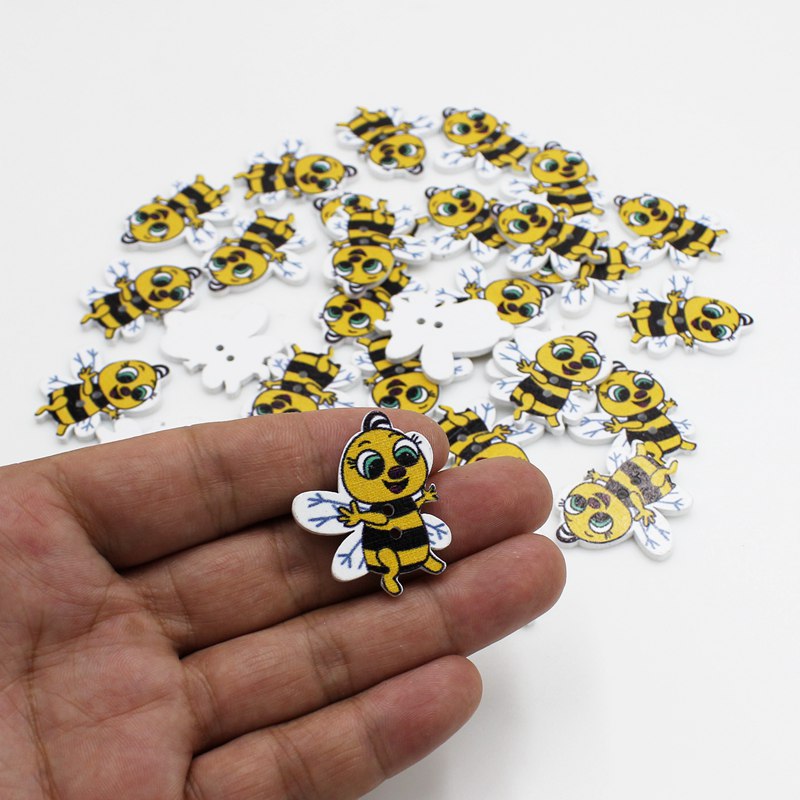 Baby X Clothing - 50 Stück Neue Gemischte Cartoon-Knöpfe Bienen-Holzknöpfe