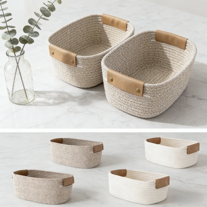 Baby Clothing Basket - Gewebter Baumwollseil-Schreibtisch-Aufbewahrungskorb Faltbarer Schlüsselbehälter Haushaltsorganizer Platzsparend